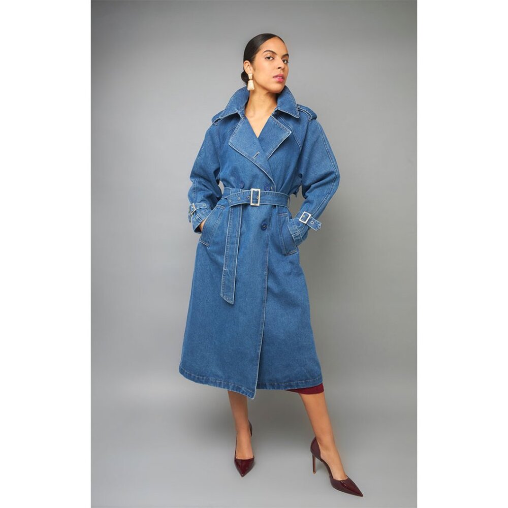 Double Breasted Denim Trench Coat